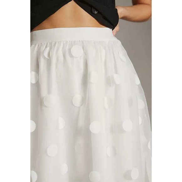 17. Anthropologie Eva Franco Tulle Midi Skirt White Organza - Picture 4 of 6